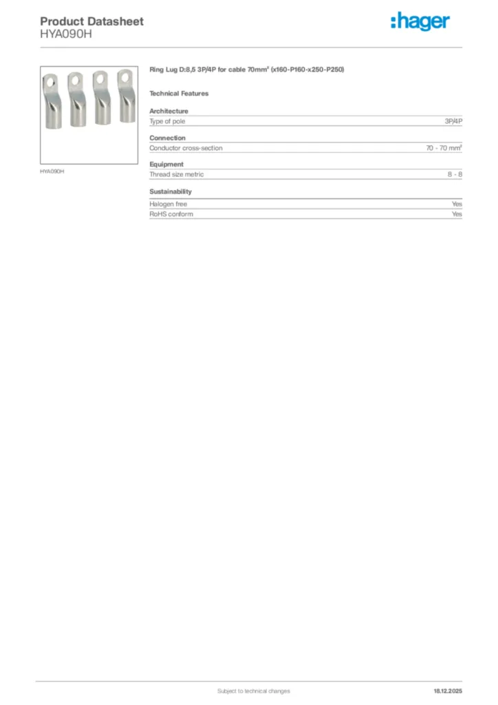 Image Hager Product data sheet HYA090H  | Hager Africa
