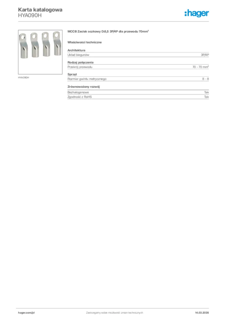 Zdjęcie Hager Karta katalogowa HYA090H | Hager Polska