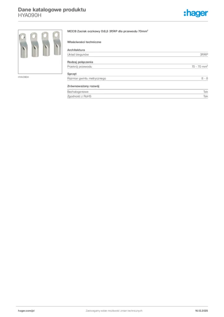 Zdjęcie Hager Karta katalogowa HYA090H | Hager Polska