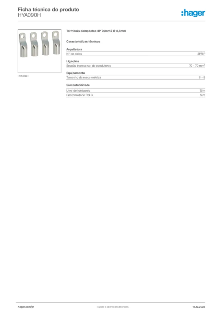 Imagem Hager Ficha técnica do produto HYA090H | Hager Portugal