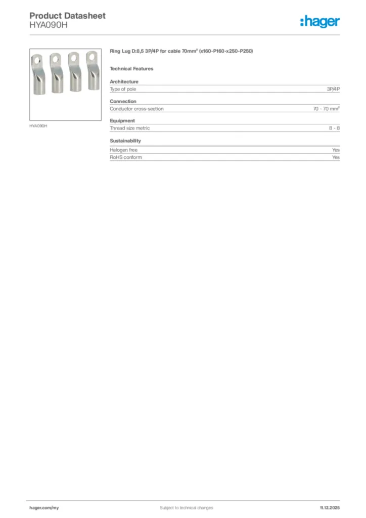 Image Hager Product data sheet HYA090H  | Hager
