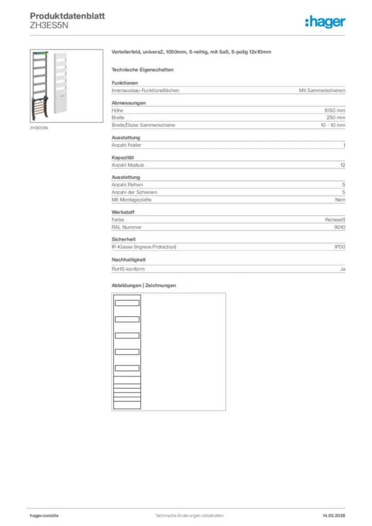 Bild Hager Produktdatenblatt ZH3ES5N | Hager Deutschland