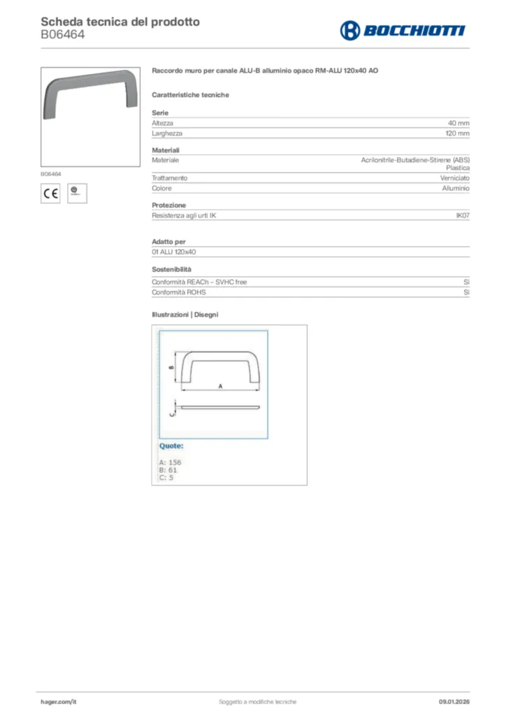 Immagine Bocchiotti Scheda tecnica del prodotto B06464 | Hager Italia