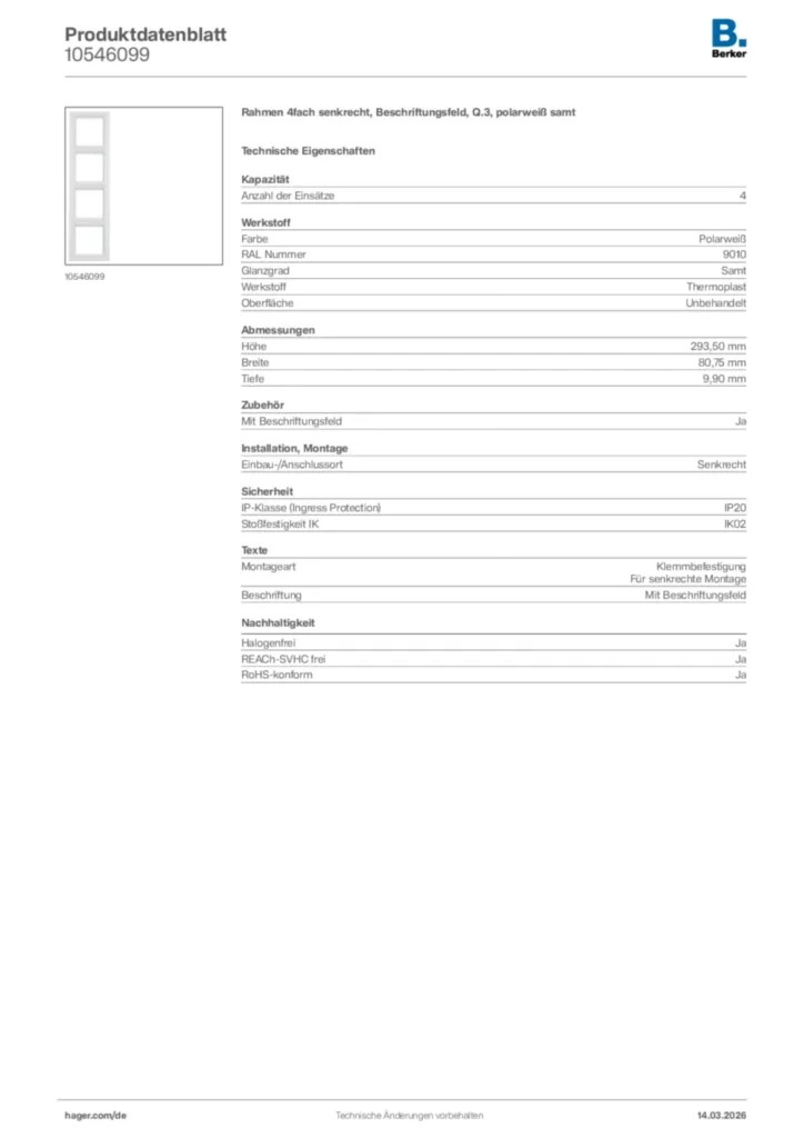 Bild Berker Produktdatenblatt 10546099 | Hager Deutschland