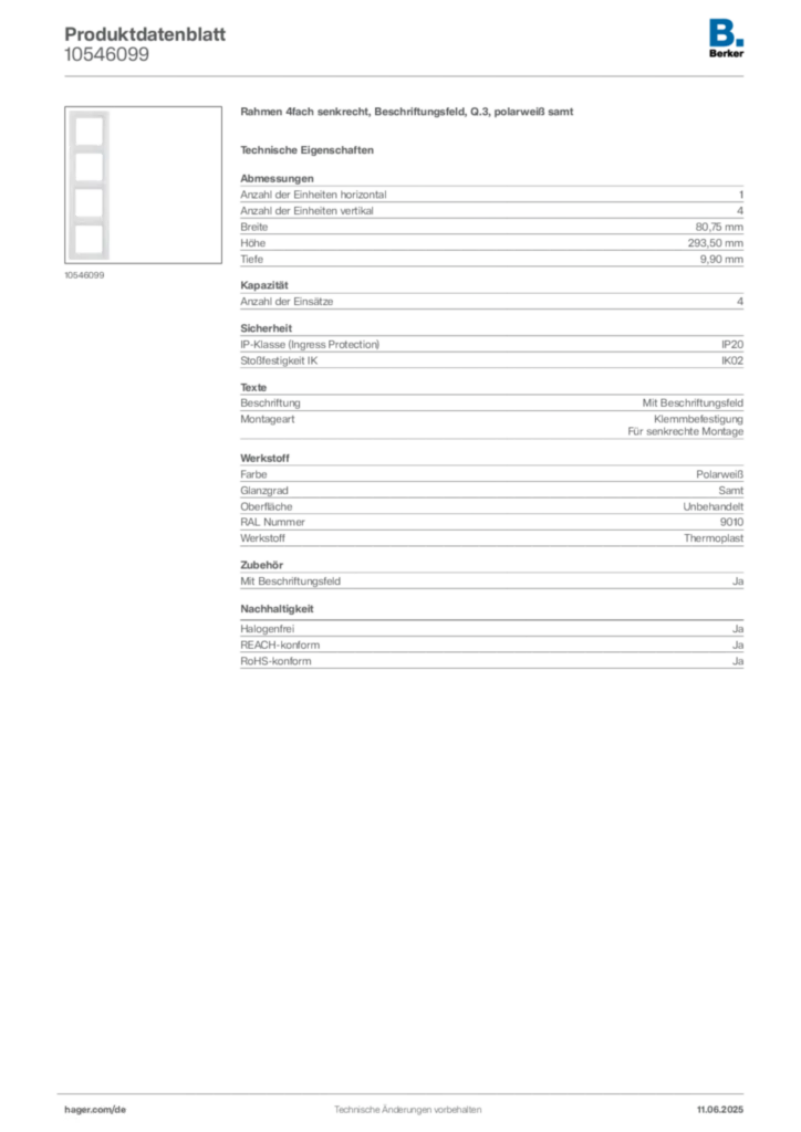 Bild Berker Produktdatenblatt 10546099 | Hager Deutschland