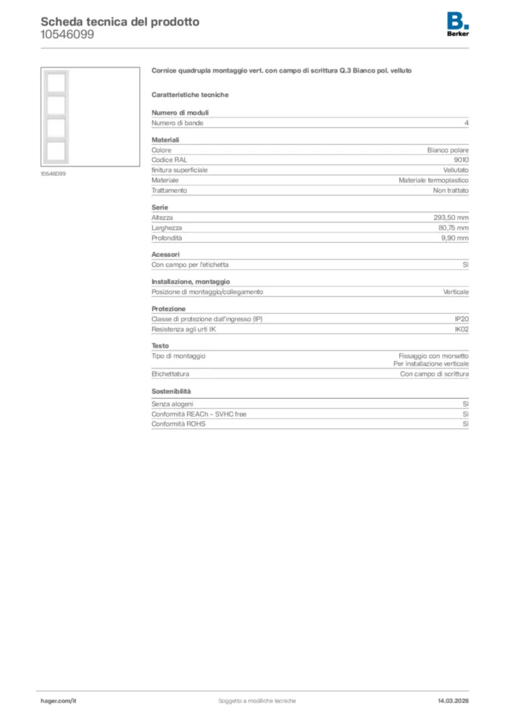 Immagine Berker Scheda tecnica del prodotto 10546099 | Hager Italia