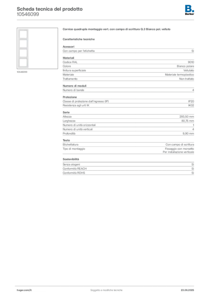 Immagine Berker Scheda tecnica del prodotto 10546099 | Hager Italia