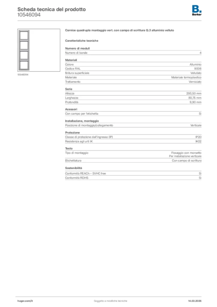 Immagine Berker Scheda tecnica del prodotto 10546094 | Hager Italia