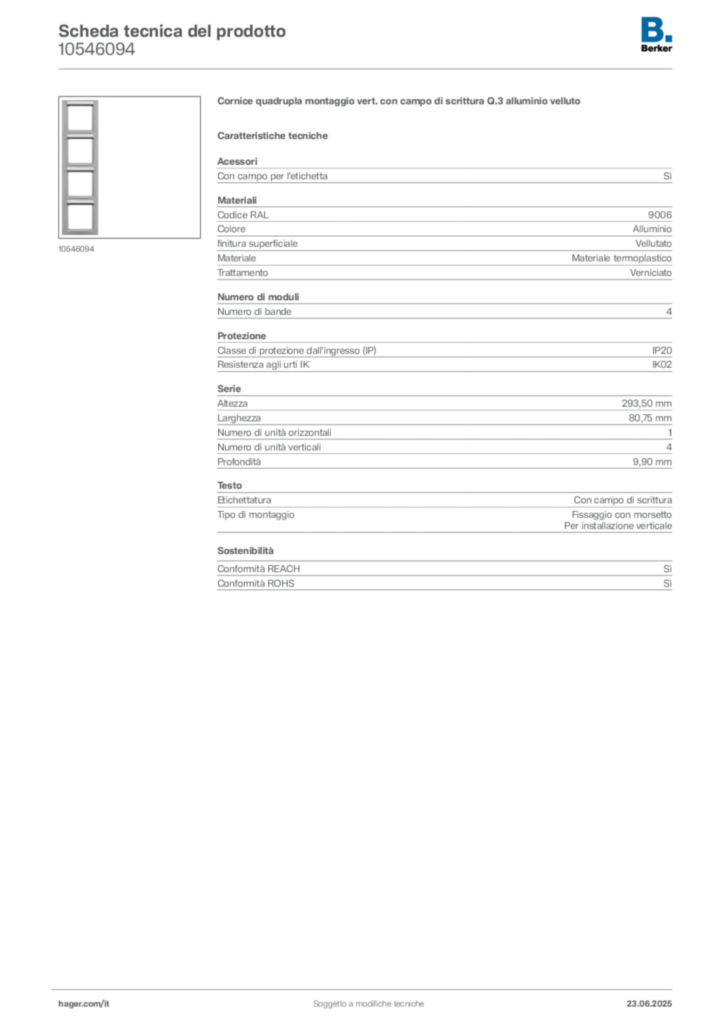 Immagine Berker Scheda tecnica del prodotto 10546094 | Hager Italia