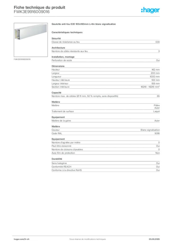 Image Hager Fiche technique du produit FWK3E9916009016 | Hager Suisse