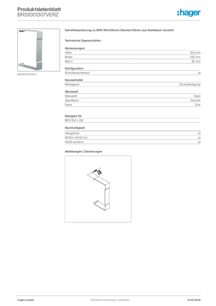 Bild Hager Produktdatenblatt BRS1001307VERZ | Hager Deutschland