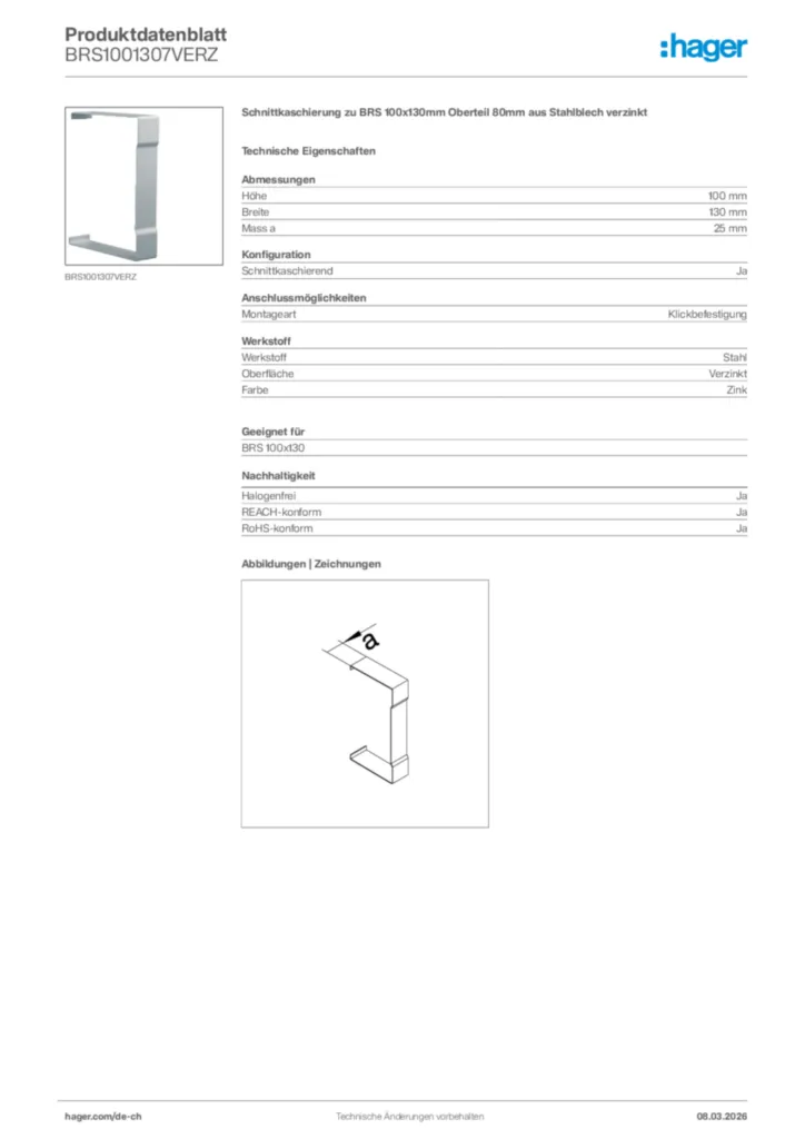 Bild Hager Produktdatenblatt BRS1001307VERZ | Hager Schweiz