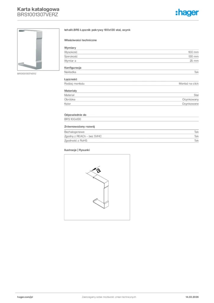 Zdjęcie Hager Karta katalogowa BRS1001307VERZ | Hager Polska