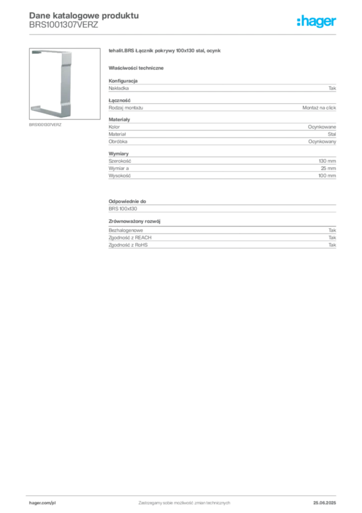 Zdjęcie Hager Karta katalogowa BRS1001307VERZ | Hager Polska