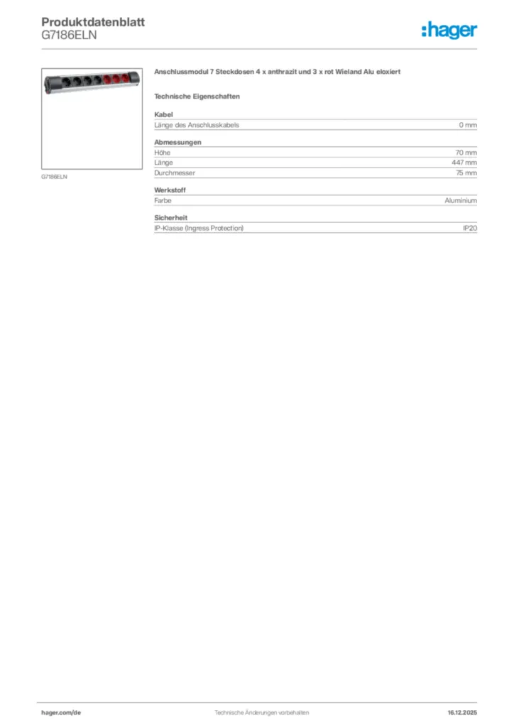 Bild Hager Produktdatenblatt G7186ELN | Hager Deutschland