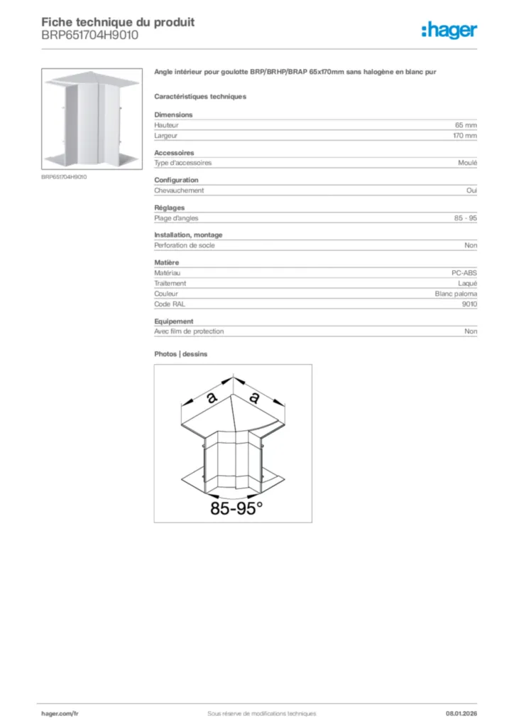 Image Hager Fiche technique du produit BRP651704H9010 | Hager France