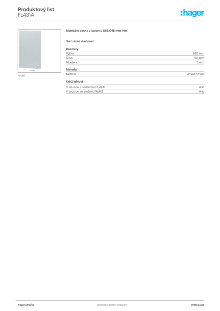 Obrázek Hager Produktový list FL431A | Hager