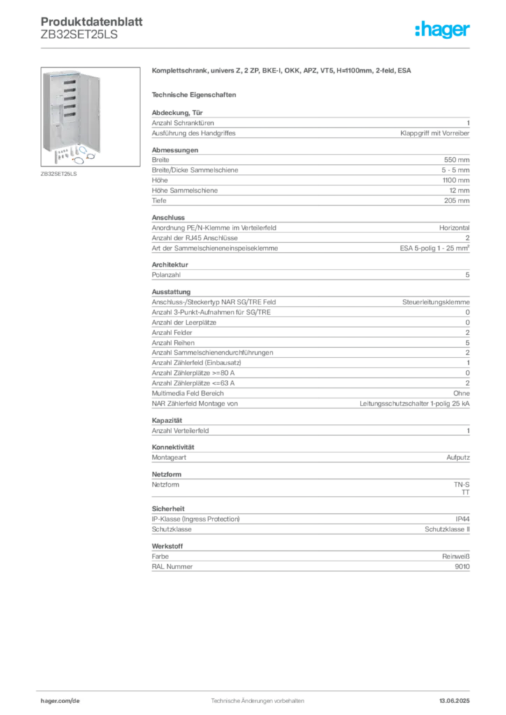 Bild Hager Produktdatenblatt ZB32SET25LS | Hager Deutschland