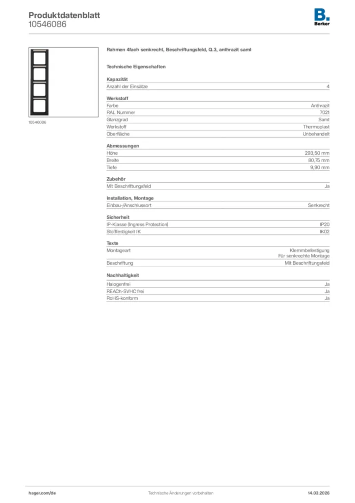 Bild Berker Produktdatenblatt 10546086 | Hager Deutschland