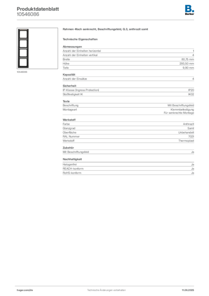 Bild Berker Produktdatenblatt 10546086 | Hager Deutschland