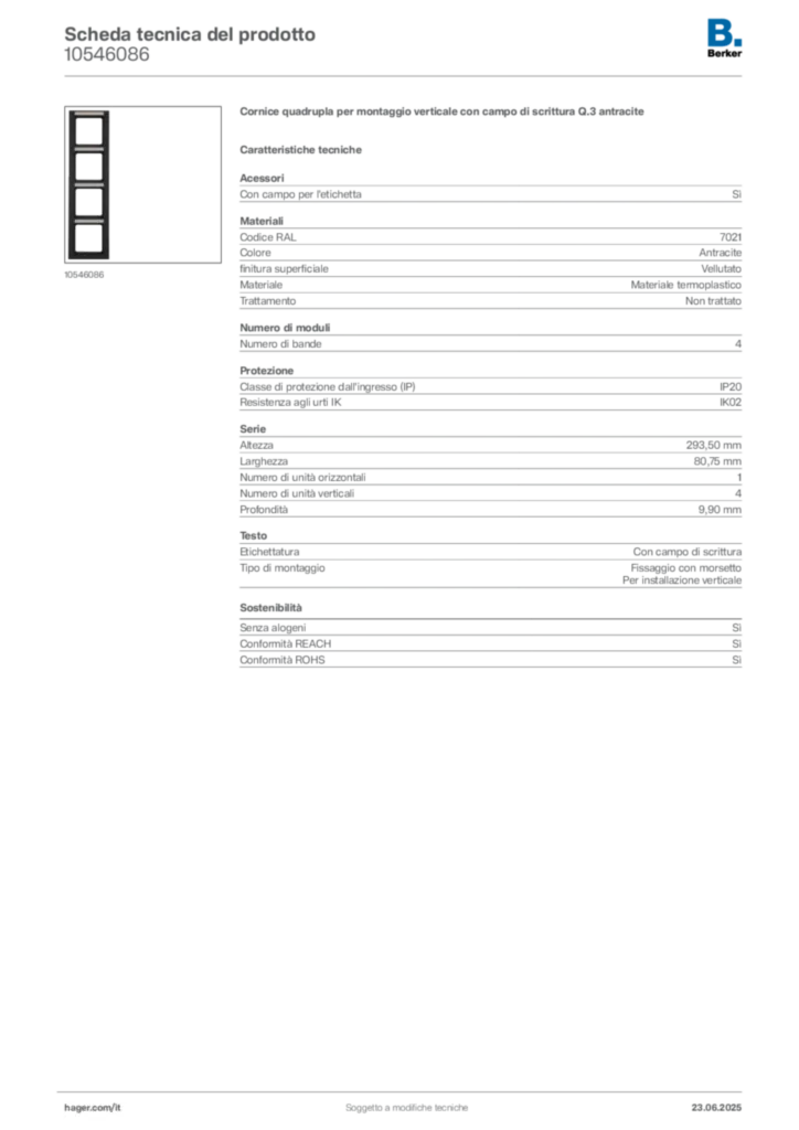 Immagine Berker Scheda tecnica del prodotto 10546086 | Hager Italia