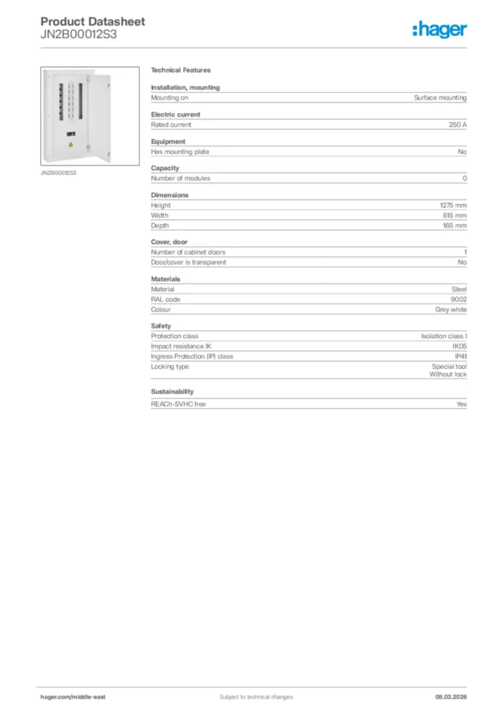 Image Hager Product data sheet JN2B00012S3  | Hager