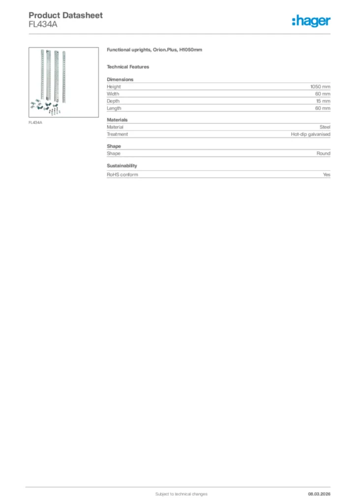 Image Hager Product data sheet FL434A  | Hager Africa