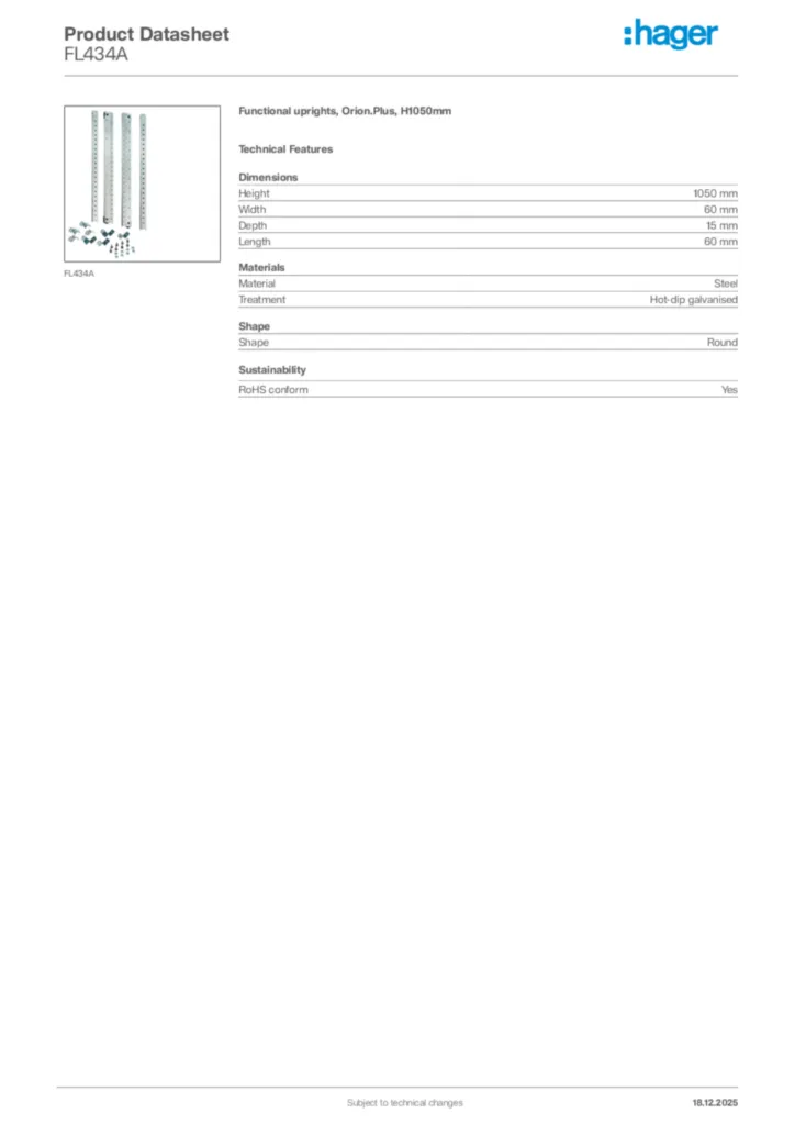 Image Hager Product data sheet FL434A  | Hager Africa