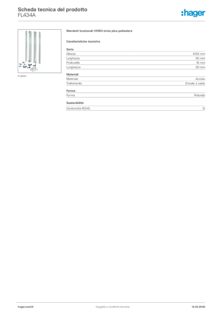 Immagine Hager Scheda tecnica del prodotto FL434A | Hager Italia