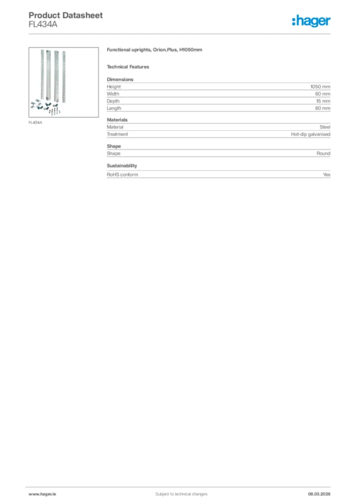 Image Hager Product data sheet FL434A  | Hager