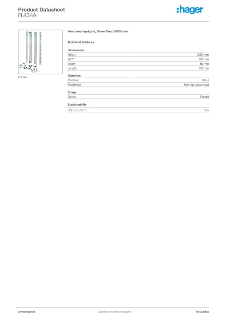 Image Hager Product data sheet FL434A  | Hager