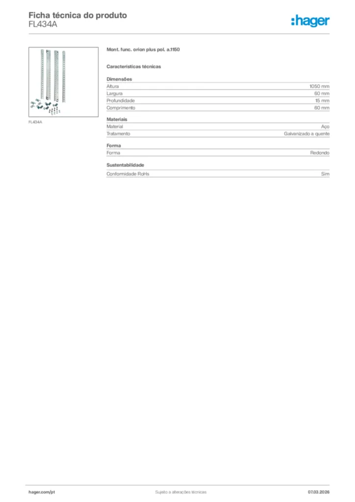 Imagem Hager Ficha técnica do produto FL434A | Hager Portugal