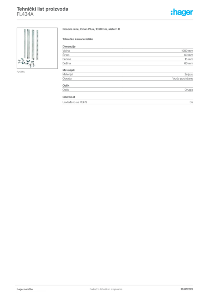 Slika Hager Product data sheet FL434A  | Hager