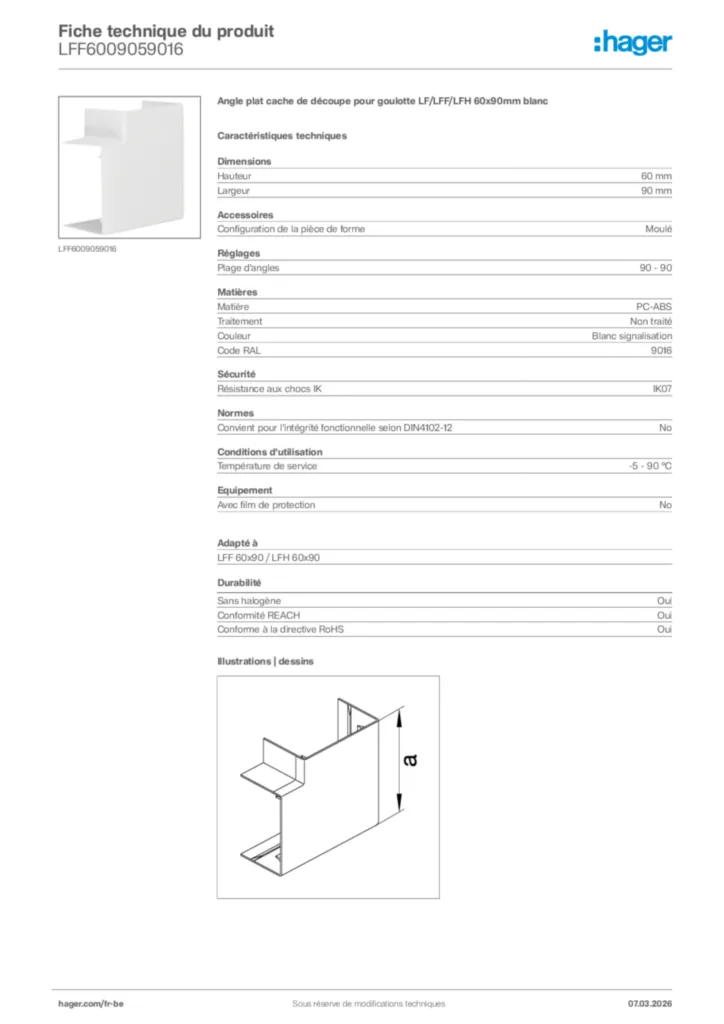 Image Hager Fiche technique du produit LFF6009059016 | Hager Belgique