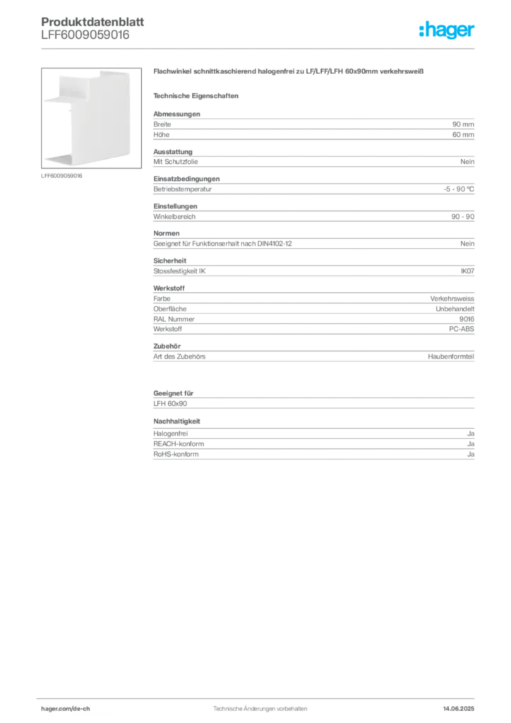Bild Hager Produktdatenblatt LFF6009059016 | Hager Schweiz