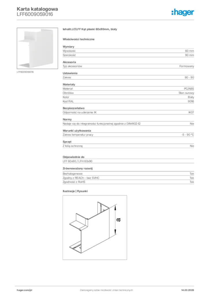 Zdjęcie Hager Karta katalogowa LFF6009059016 | Hager Polska