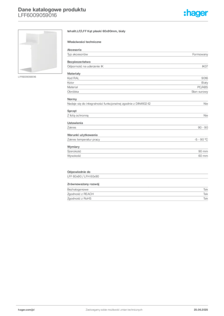 Zdjęcie Hager Karta katalogowa LFF6009059016 | Hager Polska