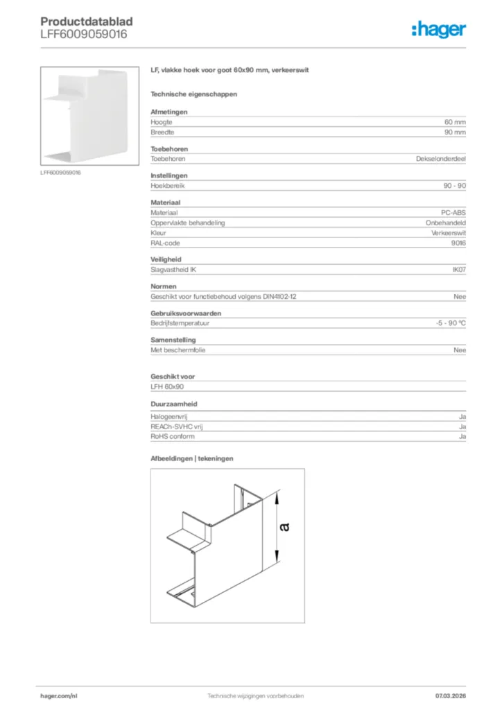 Afbeelding Hager Productdatablad LFF6009059016 | Hager Nederland
