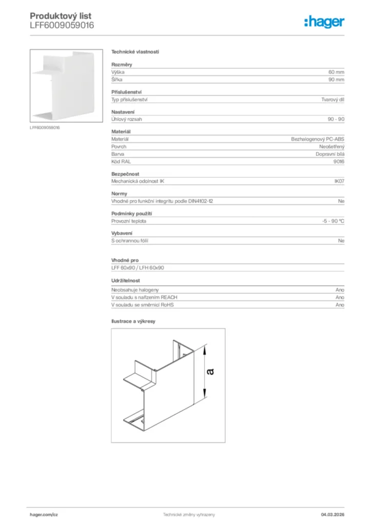 Obrázek Hager Product data sheet LFF6009059016 | Hager