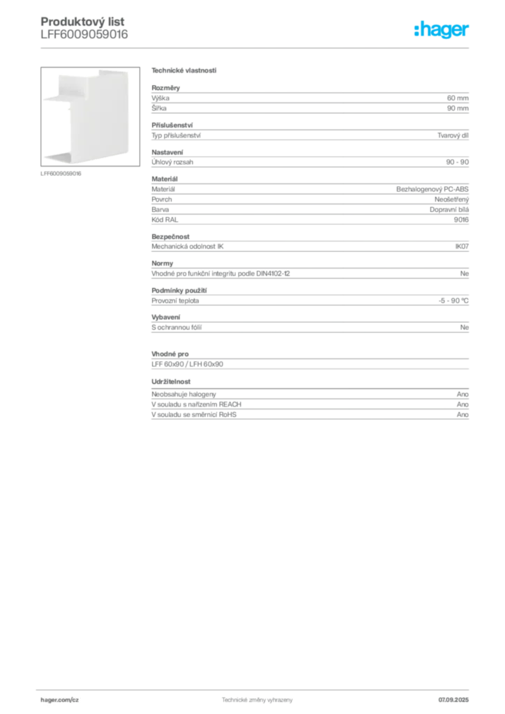 Obrázek Hager Produktový list LFF6009059016 | Hager