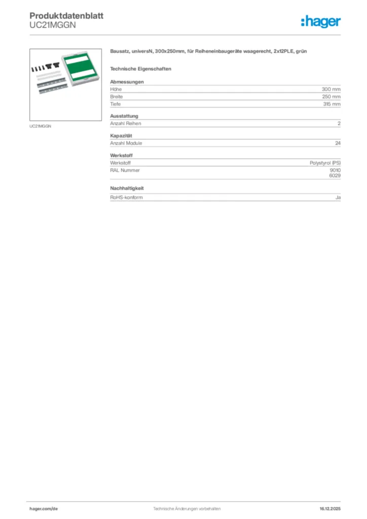 Bild Hager Produktdatenblatt UC21MGGN | Hager Deutschland