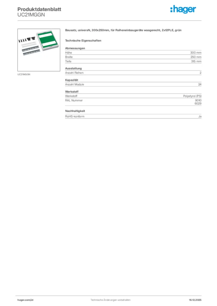 Bild Hager Produktdatenblatt UC21MGGN | Hager Deutschland