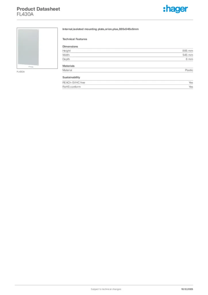 Image Hager Product data sheet FL430A  | Hager Africa