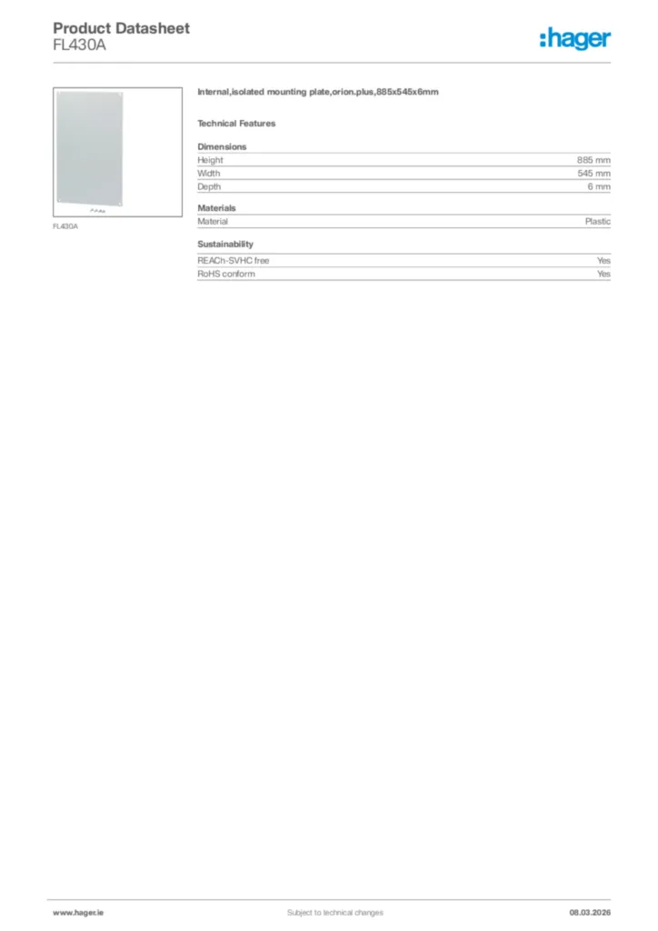 Image Hager Product data sheet FL430A  | Hager