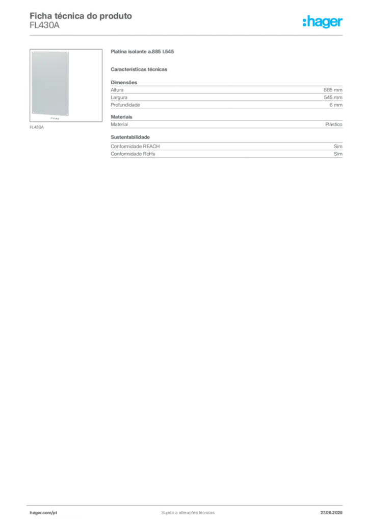 Imagem Hager Ficha técnica do produto FL430A | Hager Portugal