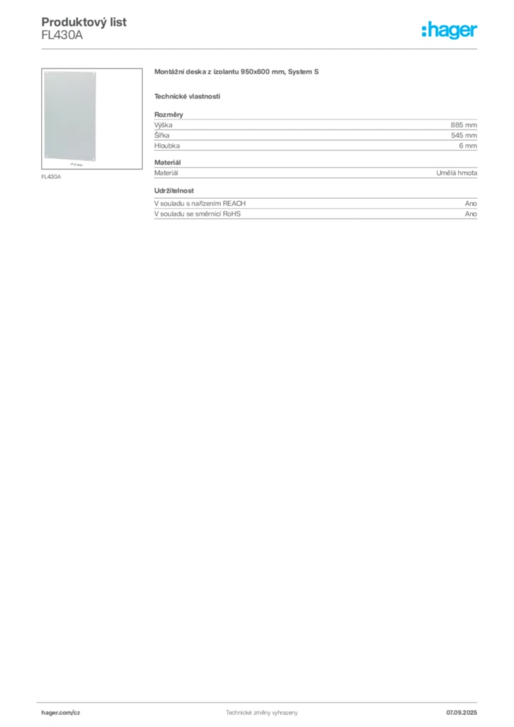 Obrázek Hager Produktový list FL430A | Hager