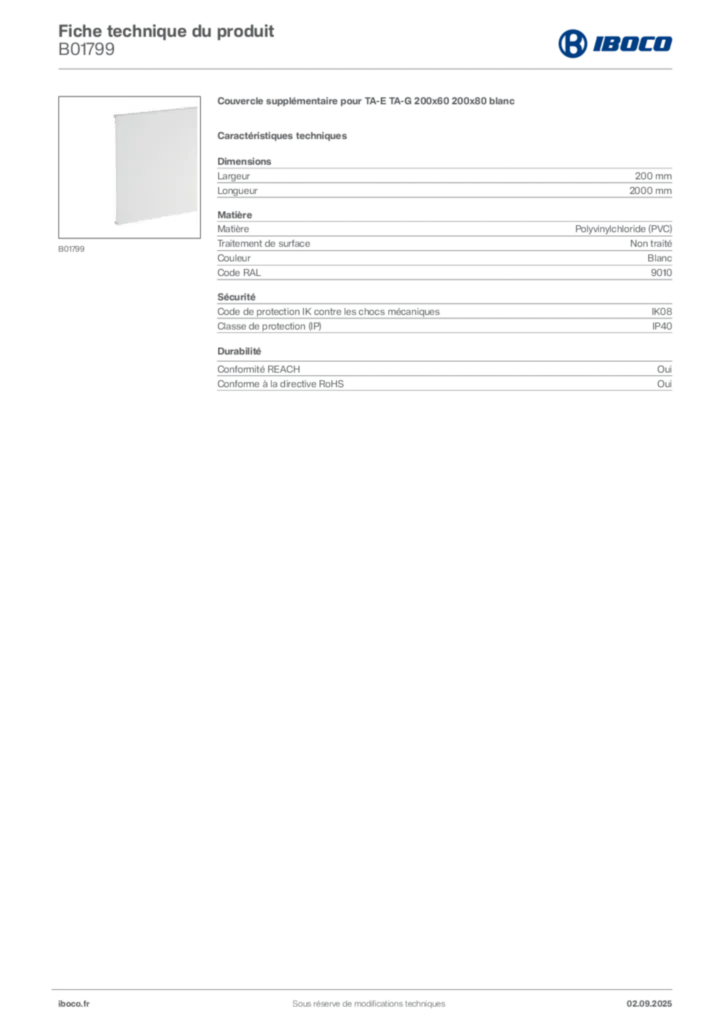 Image Iboco Fiche technique du produit B01799 | Hager France