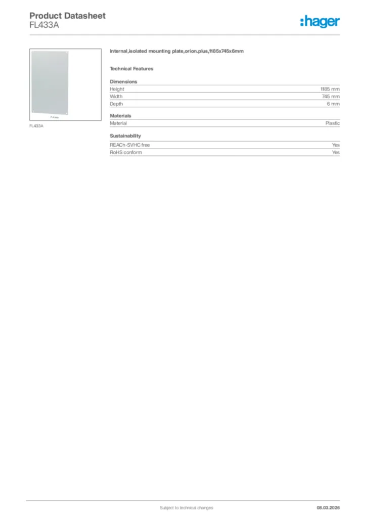 Image Hager Product data sheet FL433A  | Hager Africa