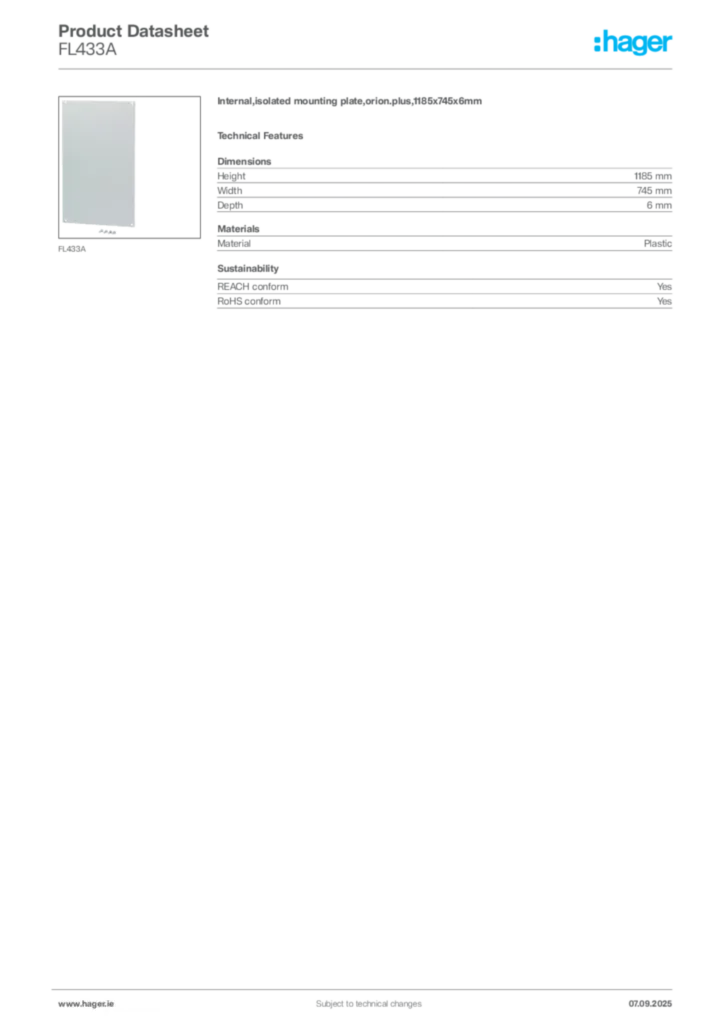 Image Hager Product data sheet FL433A  | Hager
