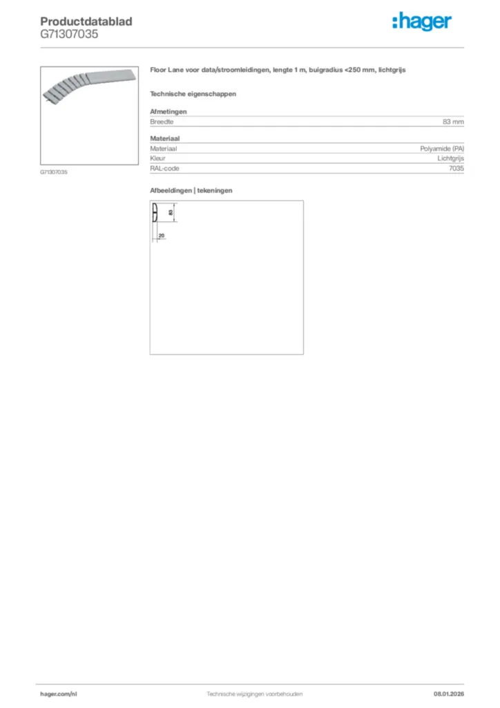 Afbeelding Hager Productdatablad G71307035 | Hager Nederland